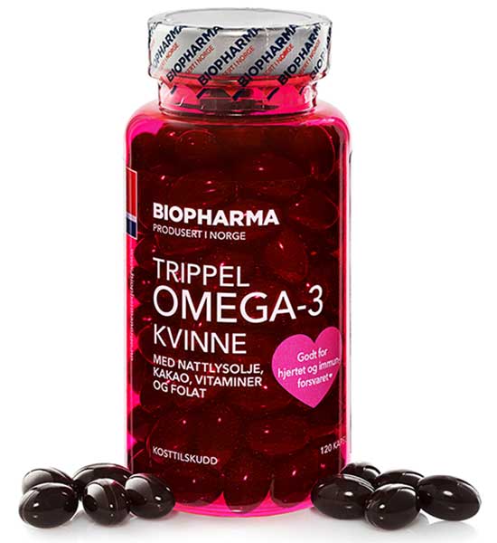 Омега-3 для женщин с фолиевой кислотой и витаминами, Trippel Omega-3 Kvinne Biopharma, 120капсул