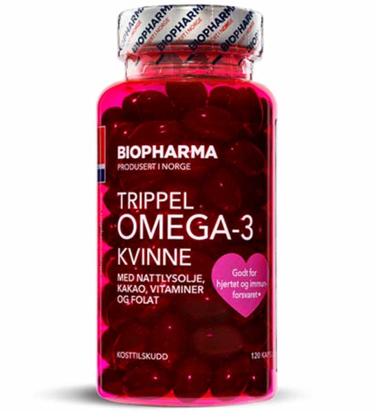 Омега-3 для женщин с фолиевой кислотой и витаминами, Trippel Omega-3 Kvinne Biopharma, 120капсул